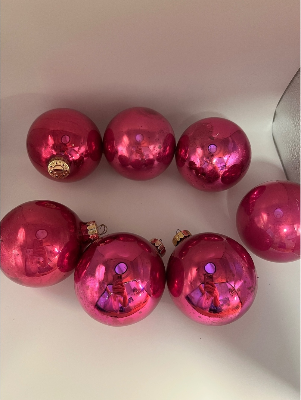 Set of vintage fuschia bulb ornaments